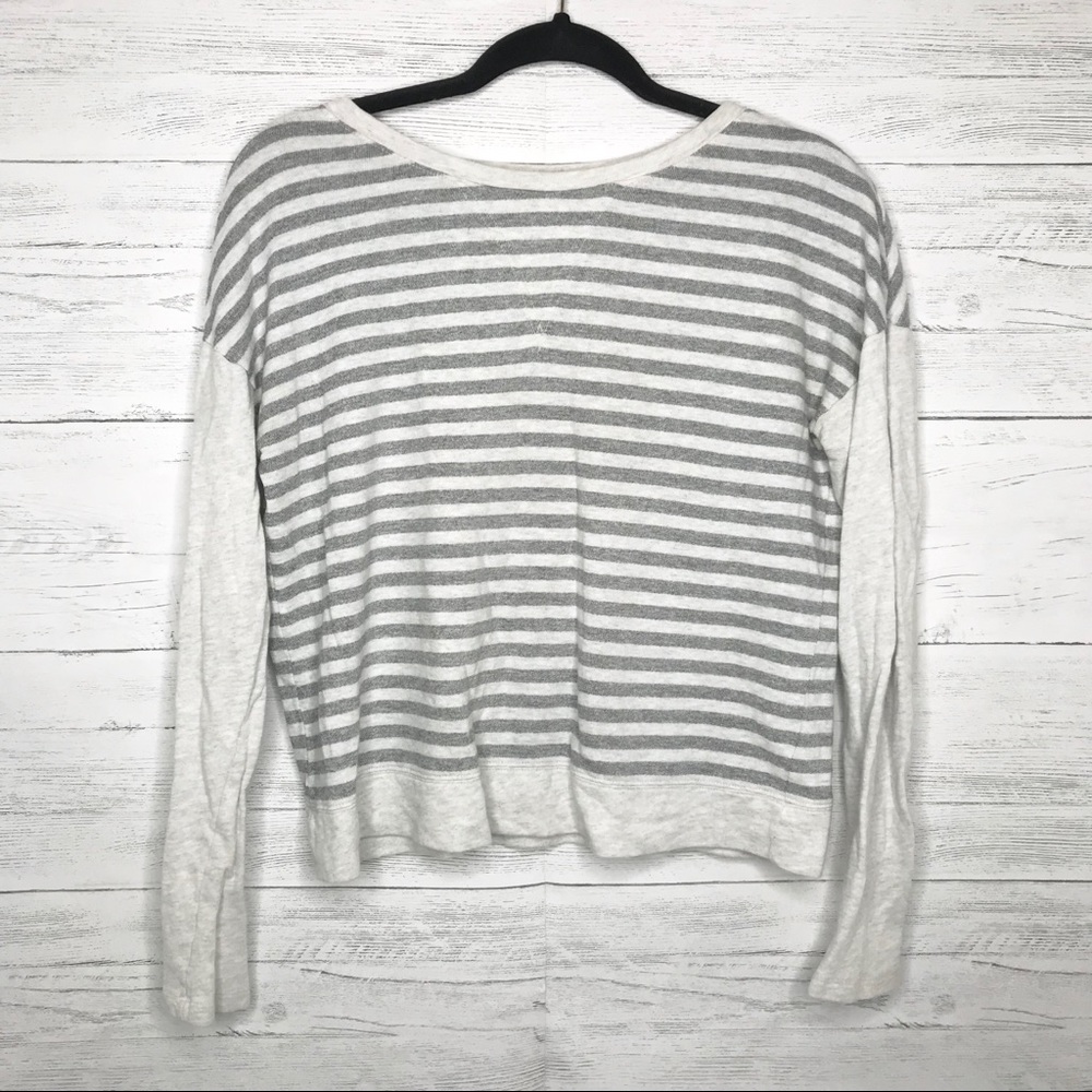 Theory Stripe Pullover Sweater In Heather Gray